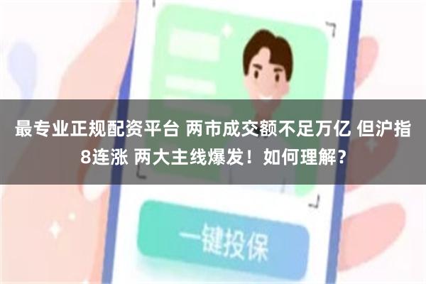 最专业正规配资平台 两市成交额不足万亿 但沪指8连涨 两大主线爆发！如何理解？